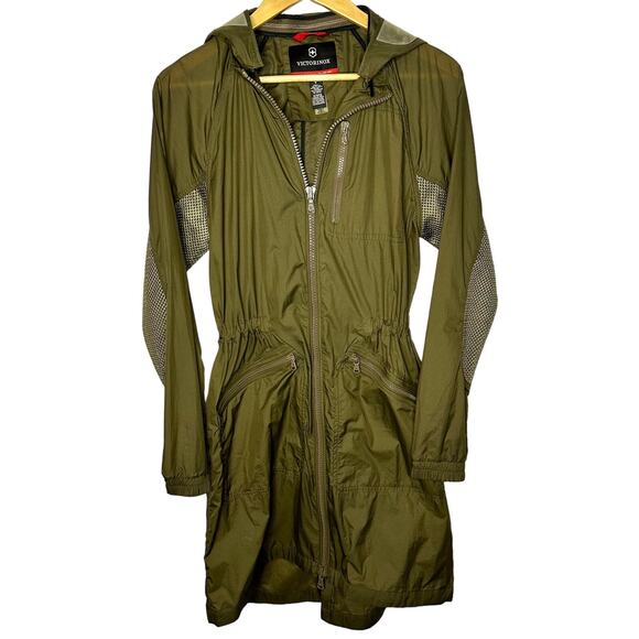 Victorinox Army Green Long High Low Mesh Lightweight Jacket Small - Picture 1 of 7